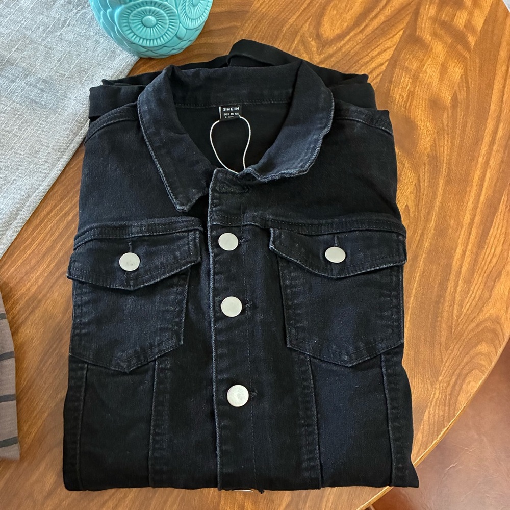 NWOT! SHEIN Black Short Sleeve Denim Romper - Picture 2 of 8